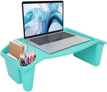 BELLE VOUS Bureau Lit Polyvalent Bleu à 3 Compartiments - Plateau Ordinateur Portable Lit sur Pied avec Rangements Latéraux - Tablette Lit pour PC Portable, Petit Déjeuner, Lecture, Gaming & Plus