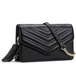 Small Quilted Crossbody Purse for Women, Shouler Bags RFID Cell Phone Wallet Purse Clutch with Tassel (Black)