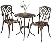 ZOTORUN Bistro Set 3 Piece Rustproof Cast Aluminum Patio Furniture Sets Round Table with Umbrella Hole for Outdoor, Patio, Balcony, Bronze