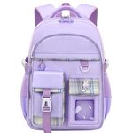 WYCY Backpack for Girls Cute Unicorn Pendant Backpack for Girls Water Repellent Kawaii Backpack Color Matching School Bag (A-purple)