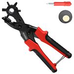 AGARO LP831 Revolving Leather Punch Pliers or Punching Machine with 6 Hole Sizes for Leather Belts, Watch Bands, Bags, Dog Collars, Fabric, Craft Projects, Leather Puncher (Black/Red)