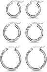 3 Pairs 925 Sterling Silver Hoop Earrings | Small White Gold Plated Hoop Earrings for Women (13mm, 15mm, 20mm)