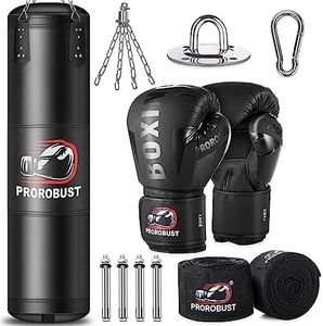 Prorobust Punching Bag for Adults, 4ft Oxford Heavy Boxing Bag Set with 12oz Gloves for MMA Kickboxing Boxing Karate Home Gym Training (Unfilled)