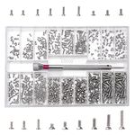 YIXISI 500 PCS Tiny Micro Repair Screw Kit, M1.2 M1.4 M2 Watch Glasses Computer Replacement Screws Kit, Stainless Steel Tiny Screws with Screwdriver, Silver