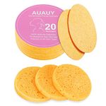 AUAUY Compressed Facial Sponges, 20 Count Cellulose Facial Sponges for Daily Cleansing, 100% Natural Wood Pulp Cotton Face Washing Sponge for Facial Cleansing, Exfoliating Mask, Makeup Removal