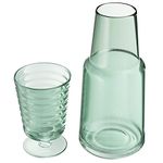 American Atelier Bedside Water Carafe with Tumbler | Pitcher and Footed Drinking Glass | Use Cup as Lid for Carafe | for Guest Room, Nightstand, Office, or Gift (Green)