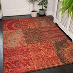 Traditional Terracotta Red Large Oriental Patchwork Living Room Carpet Rug Floral Brown Orange Persian Style Lounge Sitting Room Bedroom Area Rugs 190cm x 280cm