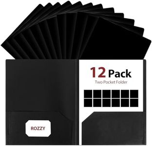 ROZZBY Plastic Folders with Pockets (12 Pack, Black), Document Folders with Business Card Slot, 2 Pocket Folders Fit Letter Size Paper, Perfect for School Office Home Business