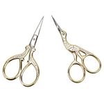 AQUEENLY Embroidery Scissors, Stainless Steel Sharp Stork Scissors for Sewing Crafting, Art Work, Threading, Needlework - DIY Tools Dressmaker Small Shears - 2 Pcs (3.6 Inches, Gold)