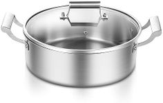 Delarlo Tri-Ply Stainless Steel 5.5QT Cookware Everyday Pan with Glass Lid,Hot Pot kitchen everything pan, Chef's Pans,Induction Cooking Pot, Stock Pot