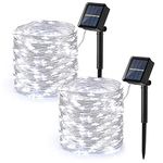 Brizled Outdoor Solar Fairy Lights, Solar String Lights 39.37ft 120 LED 2 Pack, 8 Modes Solar Christmas String Lights with Memory Waterproof Starry Twinkle Lights for Indoor DIY Wedding Party, Cool White