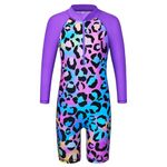 HUAANIUE Girls UPF 50+ UV One Piece Swimwear Kids Bodysuit Beachwear with Ziper Surfing Pink Swimming Children Bathing Costume 4-11 Years(PurpleLeopard,152/158)