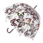 Chesoon Clear Dome Stick Umbrella Auto Open Transparent Bubble Surface for Women Girls with J Hook Handle Windproof Rainproof Butterfly Umbrella,Brown