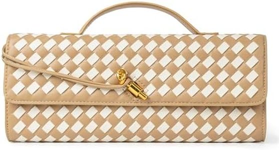Joryin Woven Purse for Women Evening Clutch Woven Leather Handbags Crossbody Bag Purse Formal Evening Bag, Apricot White