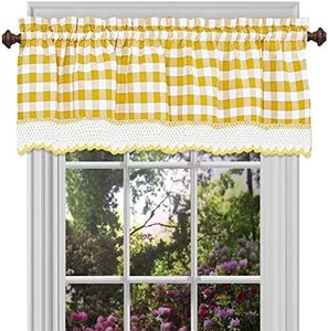 Buffalo Check Valance Window Curtains - 58 Inch Width, 14 Inch Length - Yellow & White Plaid - Light Filtering Farmhouse Country Drapes for Bedroom Living & Dining Room by Achim Home Décor