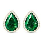 Linawe Emerald Gold Cubic Zirconia Earrings Studs, Statement Imitation Diamond Stud Earrings Women, Teardrop Rhinestone Crystal Formal Earring Set, Wedding Bridal Bridesmaid Jewellery