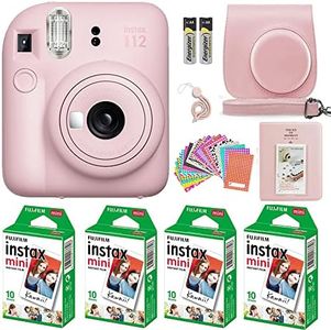 Fujifilm Instax Mini 12 Instant Camera with Fujifilm Instant Mini Film (40 Sheets) with Accessories Including Carrying Case with Strap, Photo Album, Stickers (Pink)