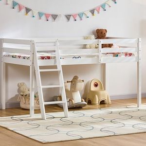 Vida Designs Sydney High Sleeper Cabin Bunk Bed With Ladder, Solid Pine Wood Frame, Kids Children, Single 3 Foot, White