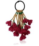 Radhvini Collections Flower and Feather Long Ribbon Tassel Rubber Band Hair ties Hair Accessory Set (Maroom)