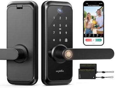 WiFi Video Smart Lock with Camera & Handle - 6-in-1 Keyless Entry (Fingerprint/App/Keypad/FOB/Key/Camera), Built-in WiFi, 2-Way Audio, Auto-Lock, IP65 Waterproof - Black