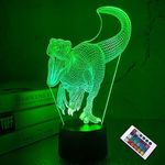 CooPark 3D Dinosaur LED Night Light Illusion Lamp Boys Children Decoration Light Mood Light Bedside Remote Control 16 Colors Change Touch Desk Lamps Birthday Gift