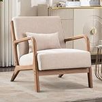 Bonzy Home Living Room Armchair Modern Accent Chair, Lounge Single Sofa Chair Reading Arm Chairs for Bedroom with Extra Thickened Seat Solid Wooden Frame, Tub Chair Occasional Chair, Beige