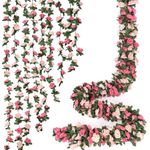 ASTNIC 9 Pack Artificial Flower Garlands 8FT Fake Rose Vines Hanging Silk Flowers,Artificial Plants with Green Leaves for Outdoor Indoor Wedding Garden Wall Backdrop Party Table Decor (Pink)