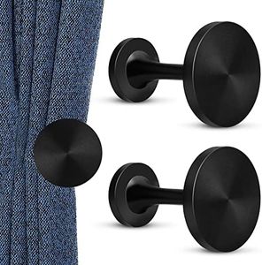 KOLAKO Curtain Holdbacks, Metal Curtain Tie Backs Hooks Wall Mounted Round Medallion Decorative Antique Window Drapery Holder Hangers, Curtains Hold Backs Pair, Black