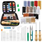 HASTHIP® 59 Pcs Leather Sewing Kit, Leather Needles for Hand Sewing, Heavy Duty Sewing Upholstery Repair Kit Waxed Thread Large-Eye Stitching Needles for Carseat Backpack Carpet Boots Shoes Sofa