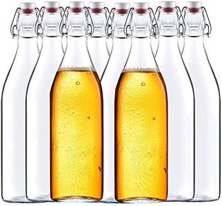 Encheng 32 oz Clear Glass Bottles with Air Tight Lids,Easy Cap Bottles for Beer and Home Brewing,Glass Kombucha Bottles with Stoppers,Swing Top Bottles for Beverages 8 Pack