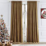 Timeper Velvet Curtains for Bedroom Light Blocking Gold Brown Curtains 90 inches, Back Tab & Rod Pocket Plush Luxury Curtains for Living Room Hallway Holiday Decor, W52 x L90, 2 Panels