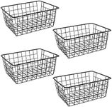 MUKLEI Set of 4 Black Wire Storage Baskets, Metal Wire Storage Baskets, Wire Baskets Organizer Bins Pantry Storage Bin Basket for Bathroom, Fridge, Office, Freezer, Cabinet, Shelf
