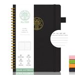 Lined Journal Notebook, Spiral Notebook, Leather Hardcover, ALLTREE Twin Wire Spiral Bound Notebook with Date & Month Recording, Pen Loop, Pocket, Stickers, Ribbon, 160 Pages, Journal for Women & Men, Black(6"x8.25")