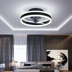 AHWEKR Quiet Ceiling Fans with Lights Remote Control, Modern Lighting Fan Ceiling Light LED Dimmable Ceiling Fan Lamps for Bedroom Living Room, Fan Reversible and 6 Speeds (Black, 40CM)