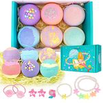 Canvalite Girls Kids Bath Bombs with Surprise Inside 6 Pcs Handmade Bath Bombs Kits Mermaid Gifts for Girls Skin Friendly and Safe Natural Bath Bombs Spa Fizzy Bubble Bath with Little Girls Jewelry