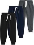 Flygo 3 Pack Boys Girls Joggers Sweatpants Casual Kids Active Athletic Pull On Pants with Pockets Drawstring(Black+Darkgrey+Navy-S)