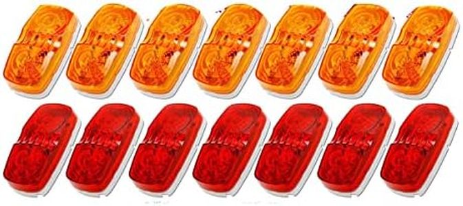 TCTAuto LED Trailer Marker Lights Bullseye Double Bubble 10 Diodes Exterior Clearance Indicators Lights Surface Mount for RV Camper Trucks, Pack of 7 Amber & 7 Red