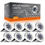 FLOWood Solar Lights Outdoor Garden, 8 H Working 600mAh Solar Floor Lights Outdoor Solar Ground Lights IP65 Waterproof 8 LED Solar Path Lights for Garden Lawn Pathway Patio White 8 Pieces