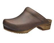 Sanita Chrissy Mule Clog | Original Handmade Wooden Leather Clog for Women | Sustainable Sole | Antique Brown | 8 UK