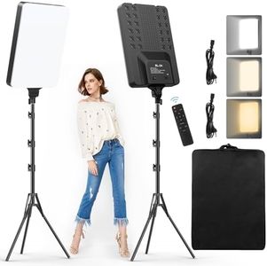 Heorryn Set di 2 luci video a LED da 24", 2800 – 6500 K, dimmerabili, illuminazione continua per fotografia con telecomando e treppiede da 200 cm, CRI 96 + lampade da studio per TikTok, YouTube,