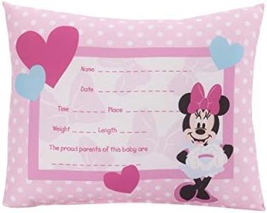 Disney Minnie Mouse Decorative Keepsake Pillow – Personalized Birth Pillow, Pink, 1 Count (Pack of 1) (6402709P)