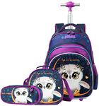 HTgroce Kids Girls Backpack Trolley Bag Girls Boys School Bag Children's Cute Backpack Rolling Backpack with Wheels School Rucksack with Lunch Box Owl