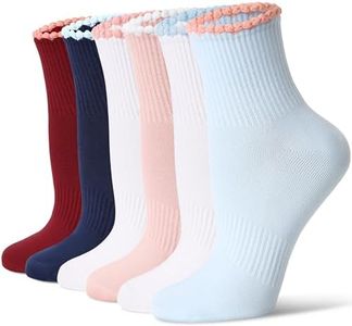 CS CELERSPORT Mini Crew Ankle Socks for Women With Scalloped Top Design Casual Cotton Socks 6 Pairs,Heart Ruffle, Medium