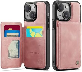 Vinich for iPhone 15 Wallet Case with Card Holder, RFID Blocking Credit Slots Kickstand Shockproof Phone Cover for Women Men, Rose Pink
