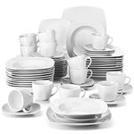 MALACASA Dinner Sets for 12 People, 60-Piece Ivory White Porcelain Plates and Bowls Set with 12-Piece Dinner Plates/Dessert Plates/Soup Plates/Cups and Saucers, Series Julia