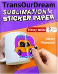 TransOurDream Sublimation Sticker Paper-5 Pcs Glossy White Waterproof Sublimation Stickers 8.5x11 inch for Sublimation Inkjet Printer and Ink, Heat Transfer Paper for Decoration on Tumblers and Mugs