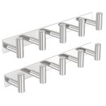 PMMASTO Coat Rack Wall Mount with 5 Coat Hooks, T Shaped Wall Hooks for Hanging Hat Towel Robes, Heavy Duty Stainless Steel Coat Hanger in Bathroom Kitchen Entryway (Silver, 2 Pack)