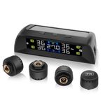 KAOLALI Tire Pressure Monitoring System, TPMS with In-Car Temperature Monitoring, Solar and USB Charger, 4 External Tire Sensors, Auto on/off, for RV, Sedan, SUV, MPV, etc (0-72 PSI)