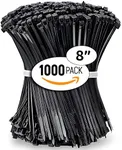 ALBO Zip Ties Black 8 Inch 1000 Pack 40 lb, Long Plastic Cable Ties Thick 0.14 Inch Tie Wraps Heavy Duty UV Resistant Nylon Wire Ties for Indoor and Outdoor