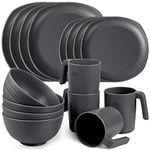 Greentainer Unbreakable Lightweight Dinnerware Sets, Plastic Dinner Set, 4 Dining Plates, 4 Bowls, 4 Cups, Microwave and Dishwasher Safe, Camping Tableware for Kids and Adults, Service for 4(Grey)